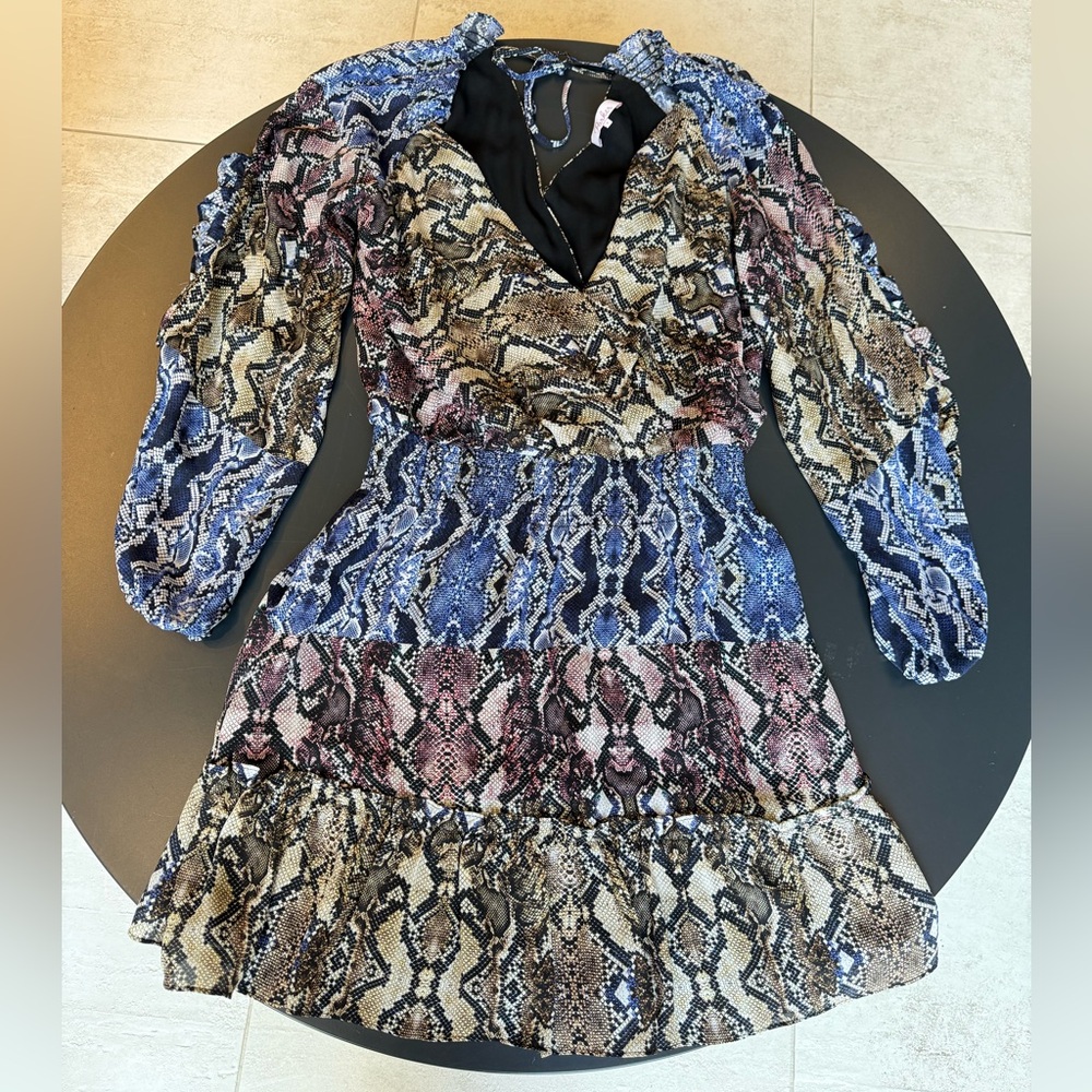 PARKER Gladis Python Print 100% SILK Georgette‎ Mini Dress, Size S, Retail $368 - Picture 5 of 12